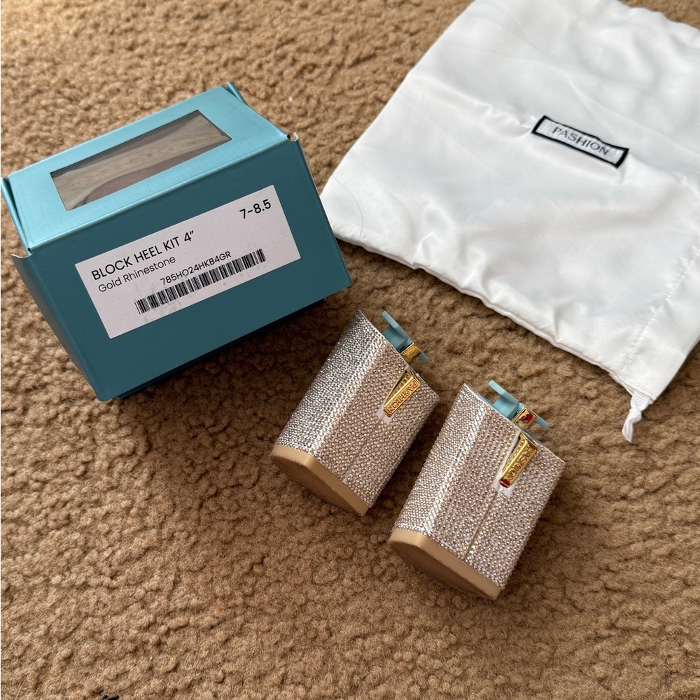 Pashion Footwear Gold Rhinestone 4 in Block Heel Kit